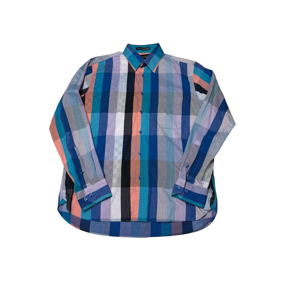 Paul Fredrick Mens Slim Fit Cotton Button Down Shirt Multi Color Stripe Medium